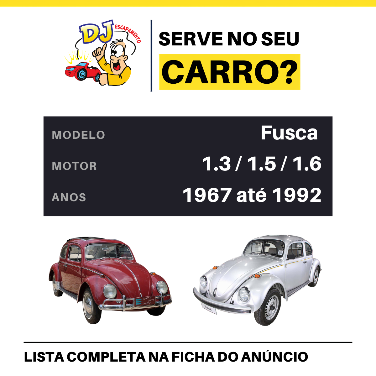 Escapamento esportivo Turbinho Fusca 1.3 1.5 1.6 1967 a 1992 - DJ Escapamentos