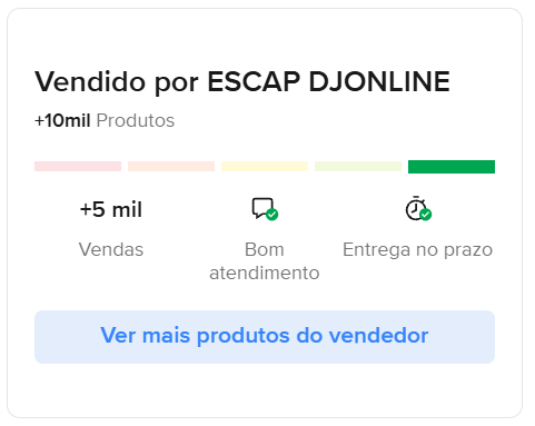 Reputação da loja ESCAP DJONLINE no Mercado Livre: mais de 5 mil vendas, bom atendimento e entrega no prazo